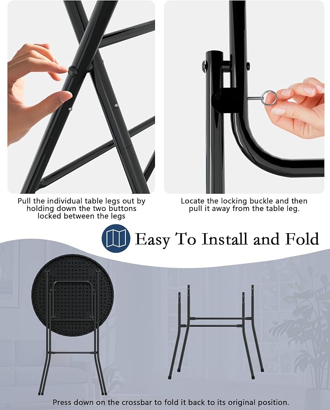 Round Folding Table, Portable Plastic Table w/Thick Table Top, Metal Frame - Image 6