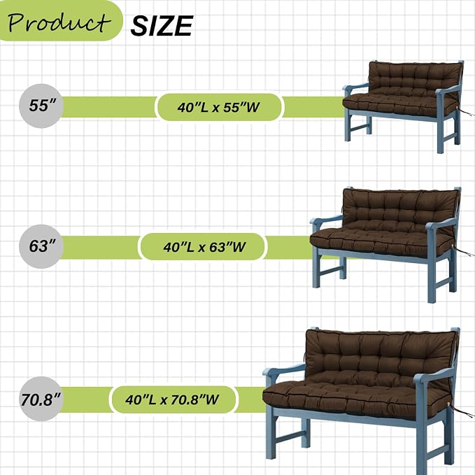 Waterproof Porch Swing Cushion Replacement, Thick 4" 2–3 Seat Outdoor Swing - Image 7