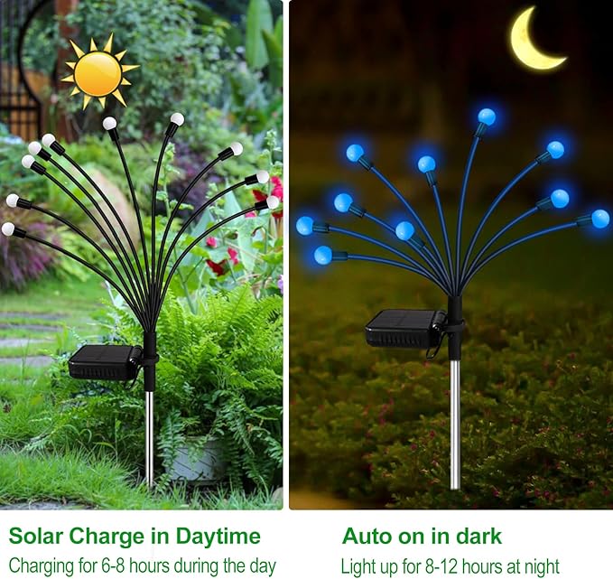 Kohlrabi Solar Garden Lights Outdoor, 2 Pack 20 LED Solar Blue Firefly Lights - Image 3