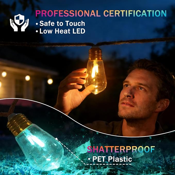 Outdoor String Lights, 24FT 20 LED Bulbs Shatterproof Patio Lights, IP65 - Image 3