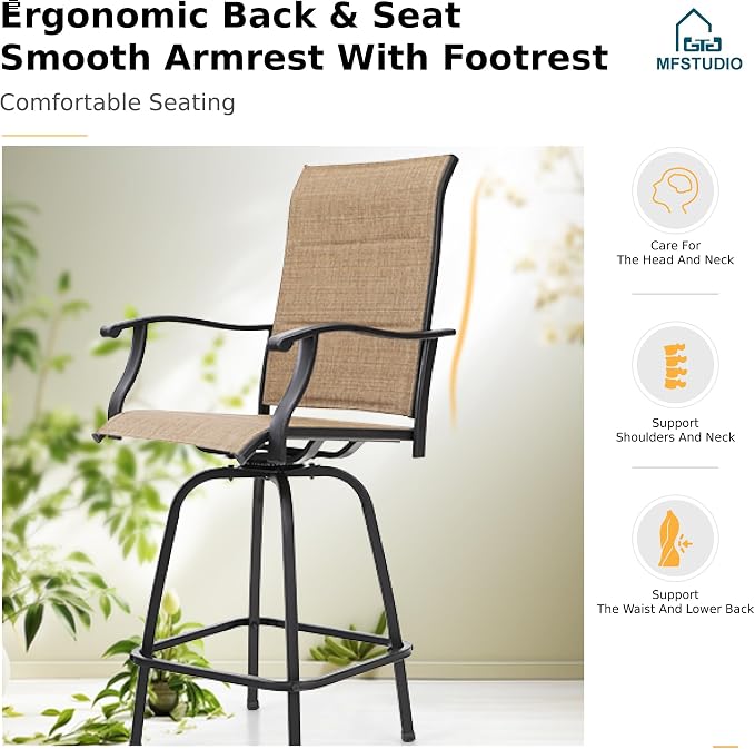 MFSTUDIO 5 Piece Outdoor Swivel Bar Set, Outdoor Bar Table and Chairs Set - Image 2
