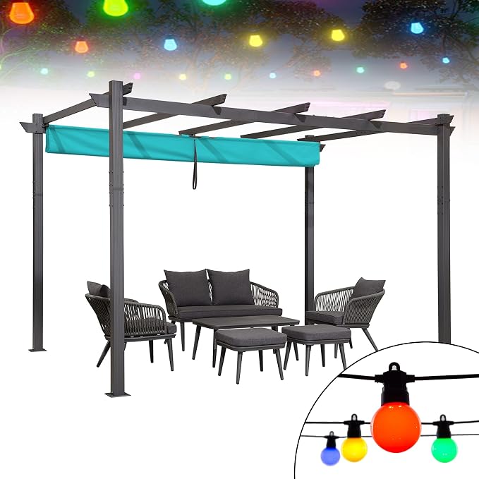 PURPLE LEAF 10' X 12' Outdoor Retractable Pergola Patio Metal Shelter by PURPLELEAF