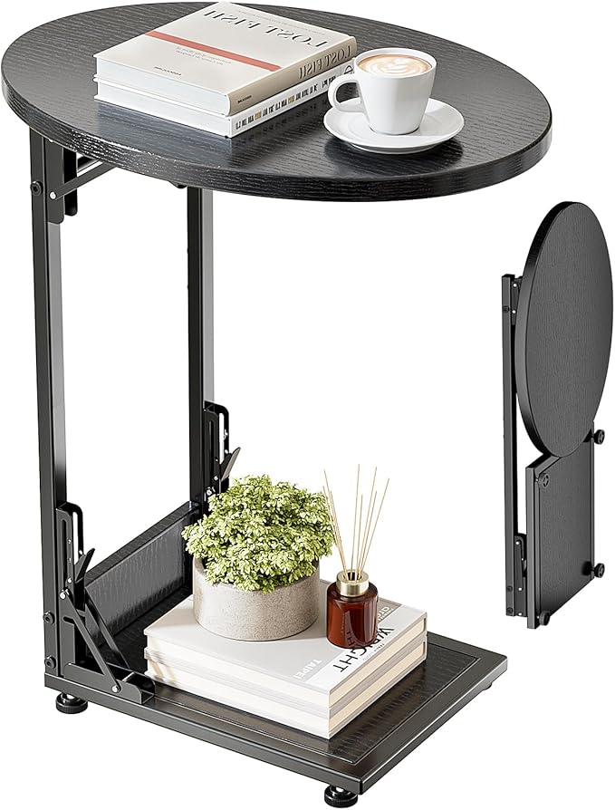 Elbourn Folding Side Table End Couch Tables, C-Shaped End Table by Elbourn