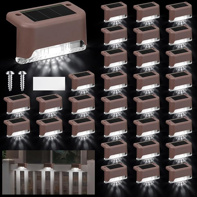 Geelin 32 Pcs Solar Deck Lights Outdoor, Waterproof LED Solar Step Fence Lights by Geelin