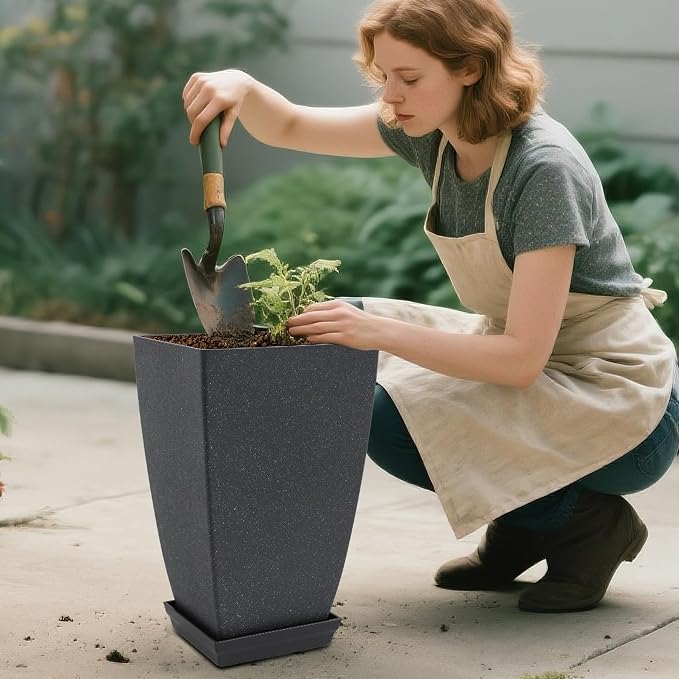 Set of 2 Tall Planter, 21 inch Large Plastic Planter - Image 8