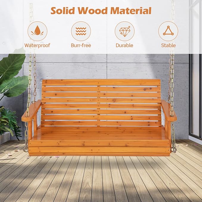 Giantex Wooden Porch Swing 2 Seat - Image 2