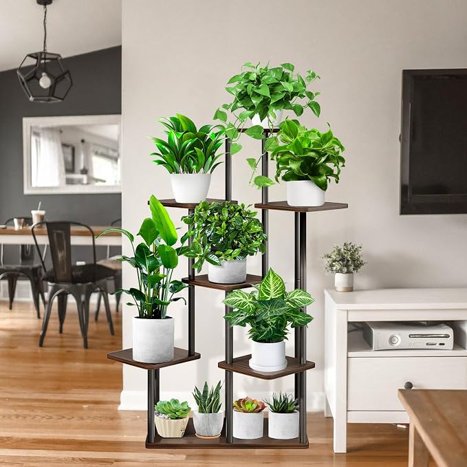 7 Tier Plant Stand Indoor, Thickened Metal Wood Corner Plant Shelf Stands - Image 6