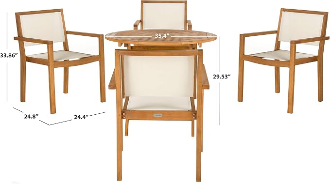 Safavieh Outdoor Collection Chante Teak 35.4" Round Table 5 Piece Dining Set - Image 4