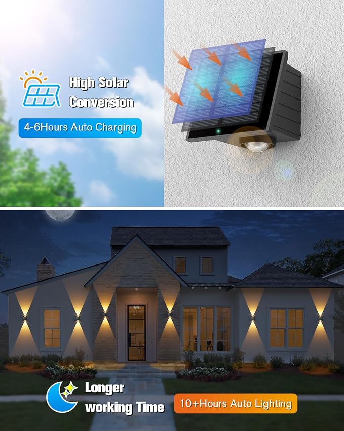 VOLISUN Solar Fence Lights 6 Pack, Color Glow LED Up and Down Wall Lamp - Image 4