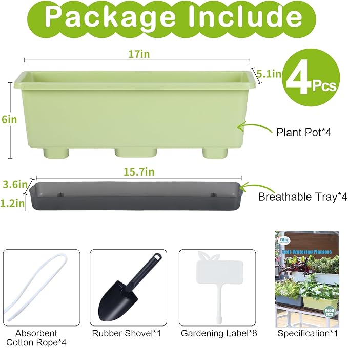 Window Box Planter 4 Packs, 17 Inches Rectangle Flower Pots - Image 6