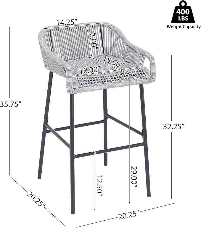 Christopher Knight Home Sivir Outdoor Barstool Set of 2, Patio Woven Rope Bar - Image 2
