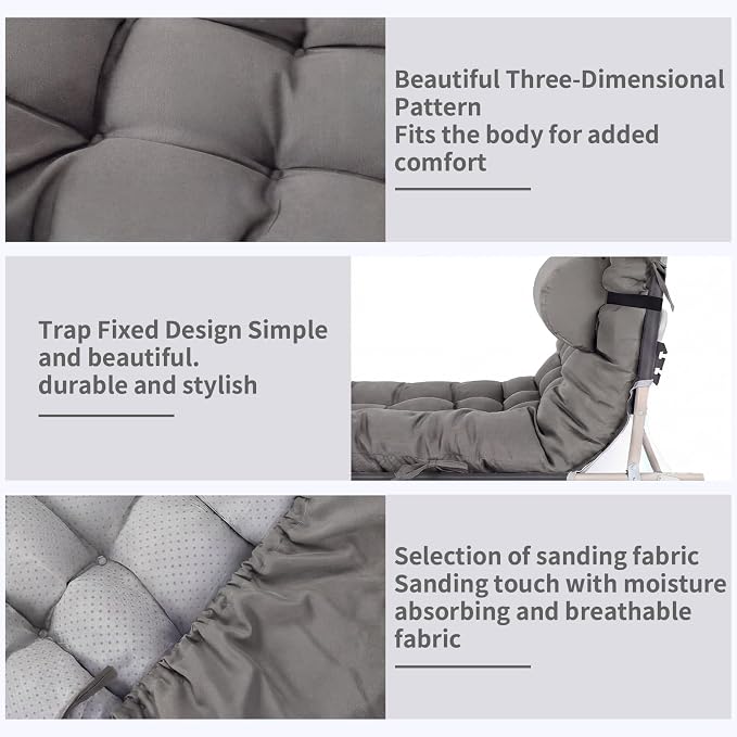 Tudomro 2 Pcs Dark Gray 66'' Outdoor Chaise Lounge Cushion Waterproof Patio - Image 5