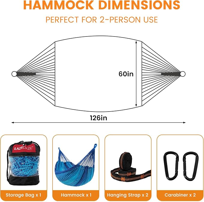 Lazy Daze Hammocks Handwoven Mayan Hammock, 10.5 FT Soft Rope Double Hammocks - Image 3