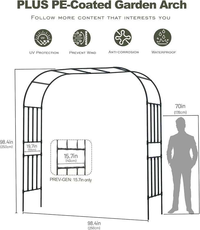 Square Tube Garden Arch Trellis, 8.2FT x 8.3FT Metal Arbor, Outdoor Trellis - Image 2