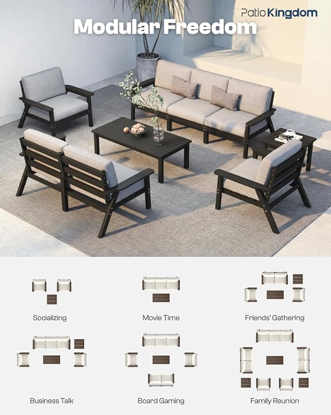 HDPE 7 Piece Patio Furniture Set, HDPE Outdoor Sectional - Image 4