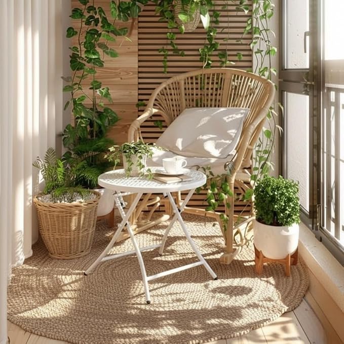 TeoKJ Folding Outdoor Side Tables, Anti Rust Small Patio Table Round Metal - Image 6