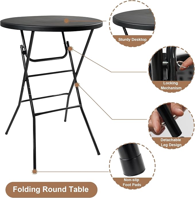 Folding Round Table, 32in Cocktail Table, High Top Table - Image 8