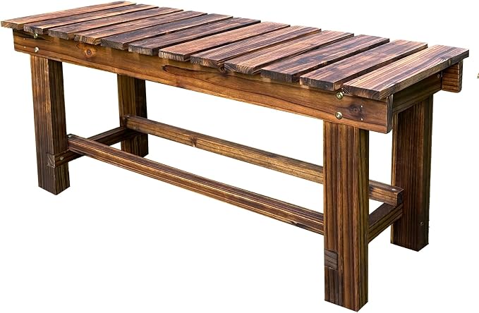 Outdoor Garden Bench, 3-Person Wood Patio Bench Weatherproof Outdoor Backless - Image 9
