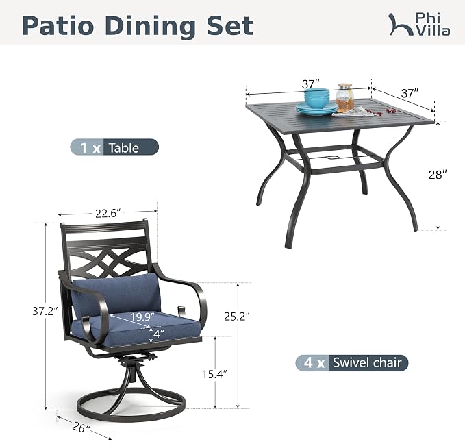 PHI VILLA 5 Pieces Outdoor Dining Set - Image 2