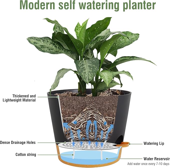 12 inch Large Self Watering Pots, Plant Pots - Image 4