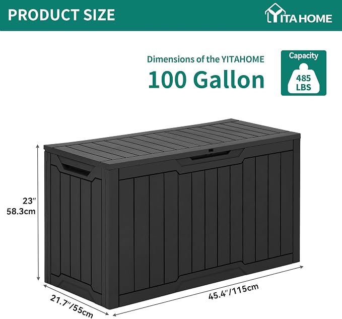 YITAHOME 100 Gallon Outdoor Storage Box, Large Water Resistant Resin Deck Box - Image 7