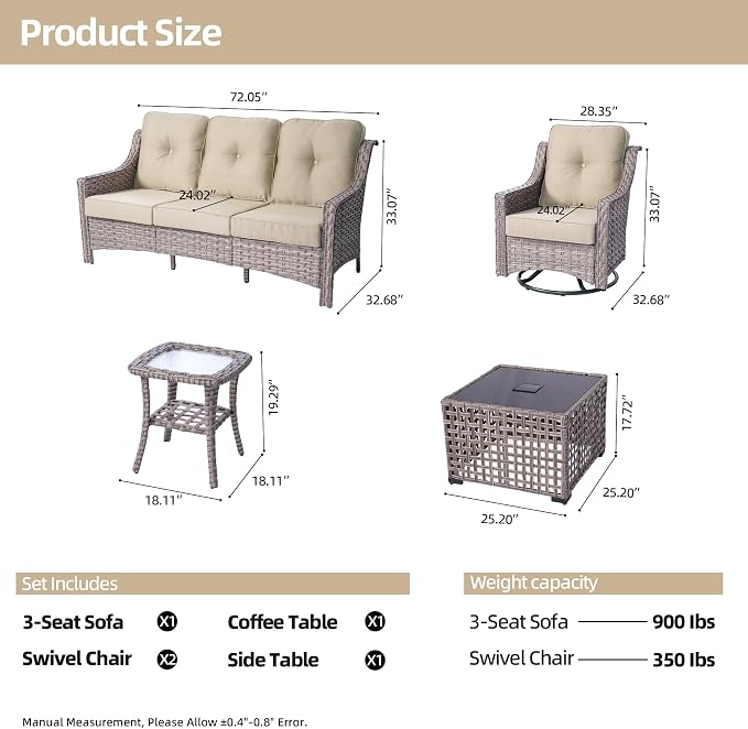 HOOOWOOO 5 Piece Patio Furniture Conversation Sets - Image 7