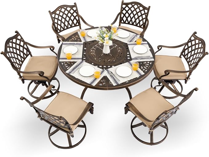 7-Piece Cast Aluminum Patio Furniture, Patio Dining Set by Unknown
