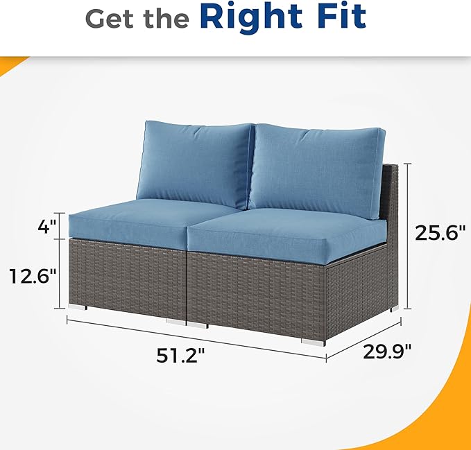 Wisteria Lane 2 Piece Patio Armless Sofa, Outdoor Wicker Sectional Furniture - Image 8
