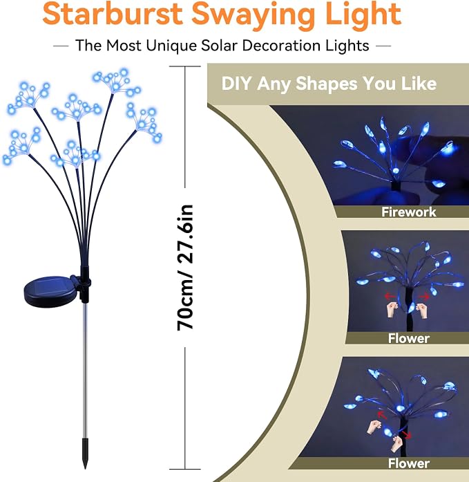 Solar Garden Lights 2 Pack Waterproof Solar Swaying Starburst Light Outdoor - Image 2