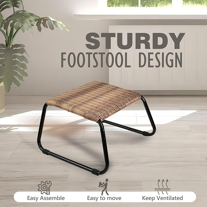 Outdoor Patio Footstools, PE Rattan Ottoman Wicker Foot Rest, Small Balcony - Image 6