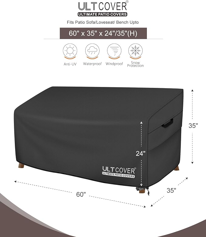 ULTCOVER Patio Furniture Sofa Cover 60W x 35D x 35H inch Waterproof Outdoor - Image 2