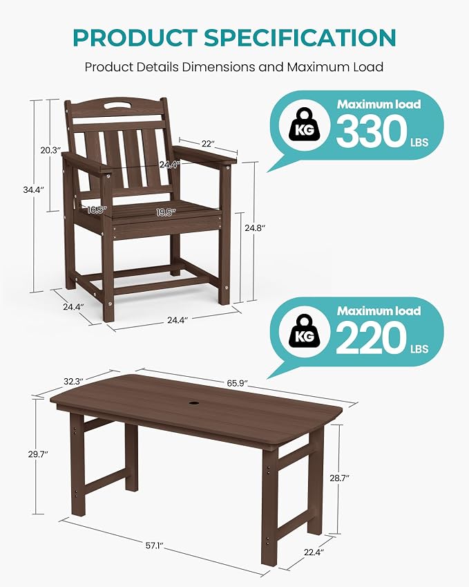 Outdoor Rectangle Dining Table, Heavy-Duty HDPE Table - Image 3