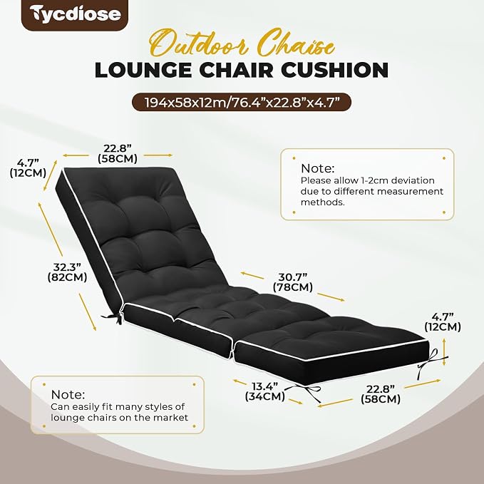 Outdoor Chaise Lounge Chair Cushion, Waterproof Non-Slip Patio Chaise Lounge - Image 3
