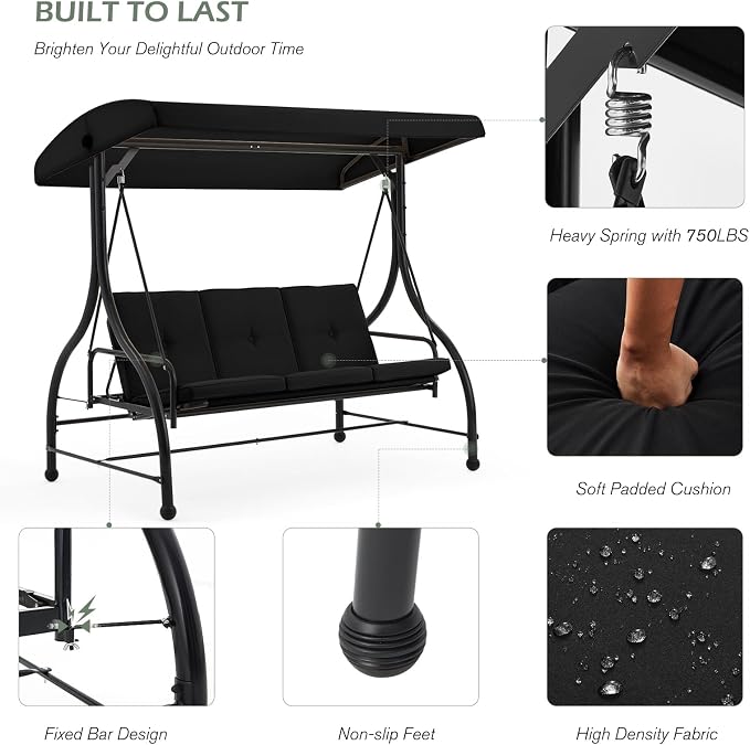 AECOJOY 3-Seat Outdoor Porch Swing - Image 4
