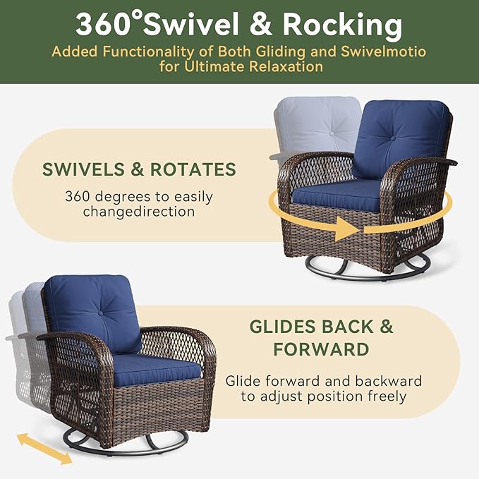 Aoxun 3 Pieces Patio Furniture Set, Patio Swivel Rocker Chairs Set of 2 - Image 3