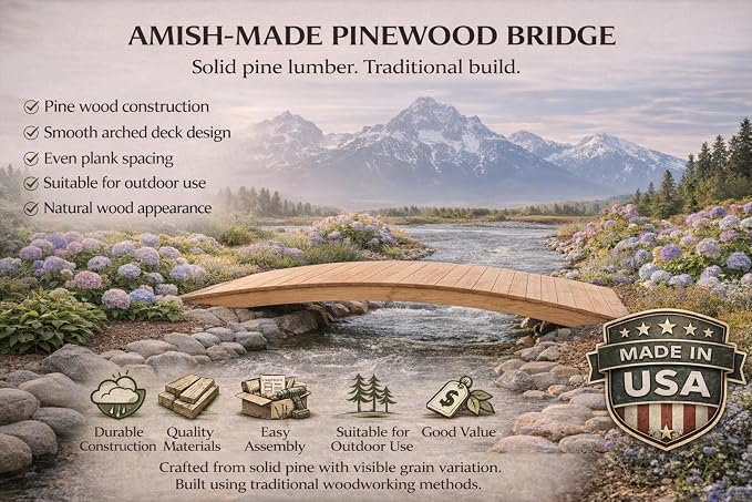 12 FT Oak Amish Made Pinewood Heavy Duty Garden Bridge - Image 5