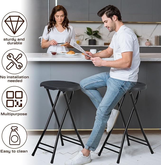 Suzile 2 Pcs 24 Inch Tall Folding Chair Portable Plastic Stool Chair Heavy Duty - Image 5