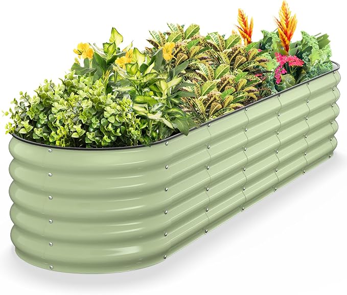 Kesfitt Raised Garden Bed, Metal Galvanized Steel Oval Garden Bed 8x2x1.5 ft by Kesfitt