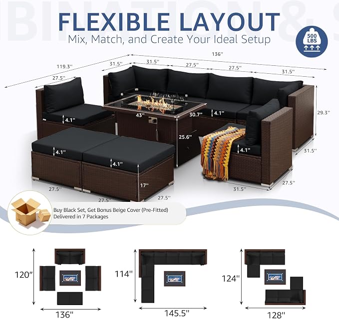 NICESOUL 9 Piece Patio Furniture Set - Image 4