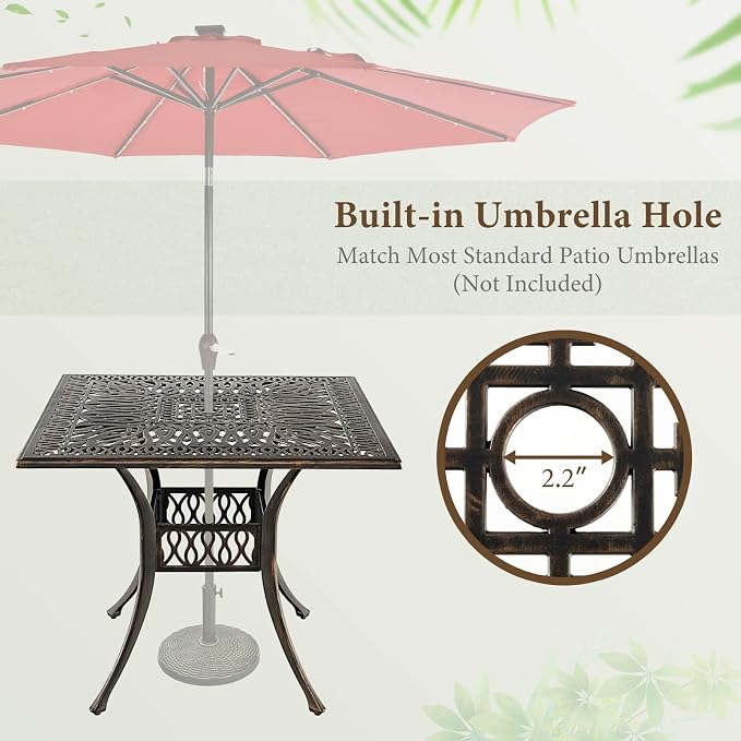 Tangkula 35.4 Inches Outdoor Dining Table, All-Weather Cast Aluminum Table - Image 7