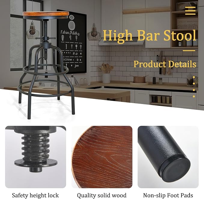 LOKKHAN Vintage Industrial Barstools - Image 7