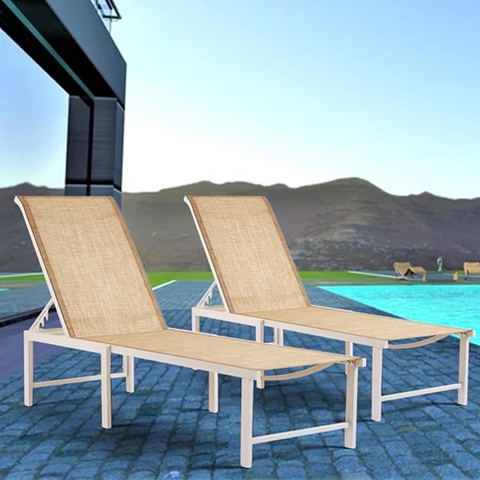 Outdoor Pool Lounge Chairs, Aluminum Patio Lounge Chairs, Five-Position - Image 8