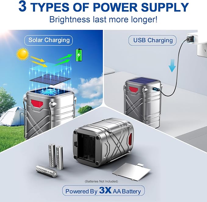 LETMY 4 Pack Camping Lantern, Rechargeable LED Lanterns, Solar Lantern Battery - Image 2