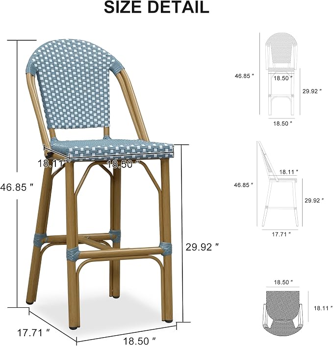 PURPLE LEAF Outdoor Bar Stools Set of 4 Bamboo 30'' Patio Bar Stool Print - Image 2