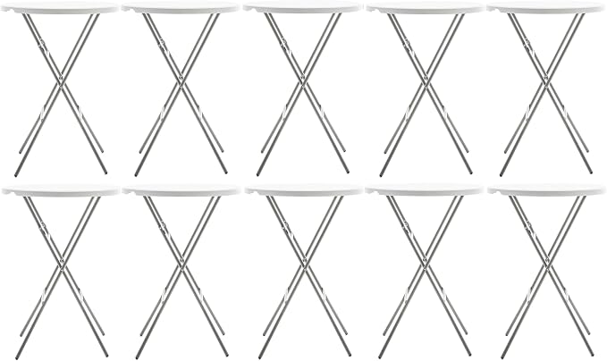 BTEXPERT White 2.63 Foot 32in Round Plastic Bar Height Folding Cocktail Table by BTExpert