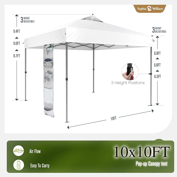 Sophia & William Canopy Tent Pop Up 10x10 ft, One Person Push Set Up Tent - Image 6