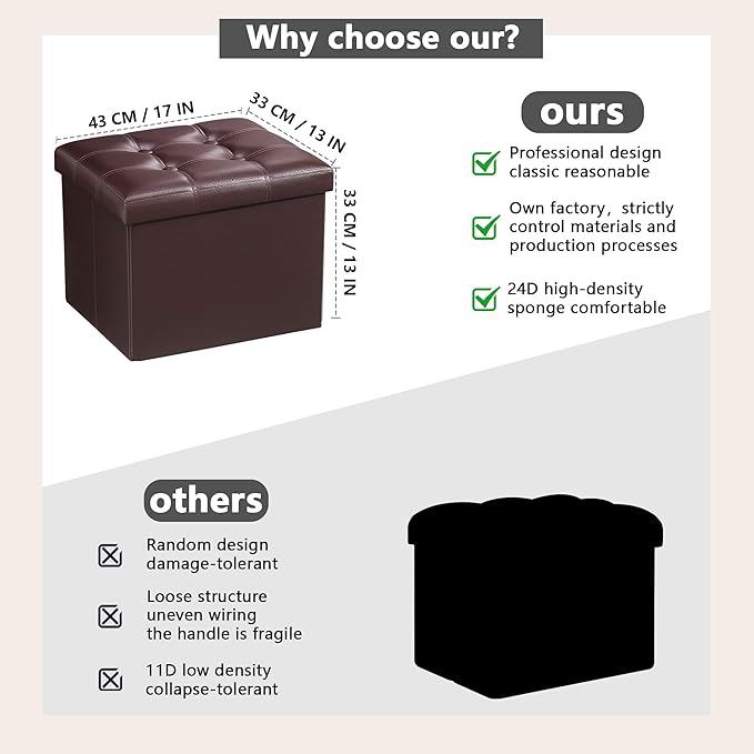 AmasSmile Storage Ottoman Folding Foot Rest Stool, Leather Footstool Bench - Image 3