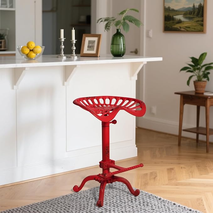 Diwhy Rustic Industrial Farmhouse Tractor Seat Adjustable Bar Stool Industrial - Image 2