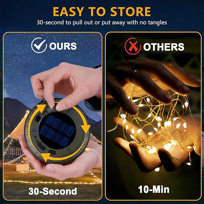 Solar Camping String Lights 1-Pack 2 in 1 Rechargeable - Image 3