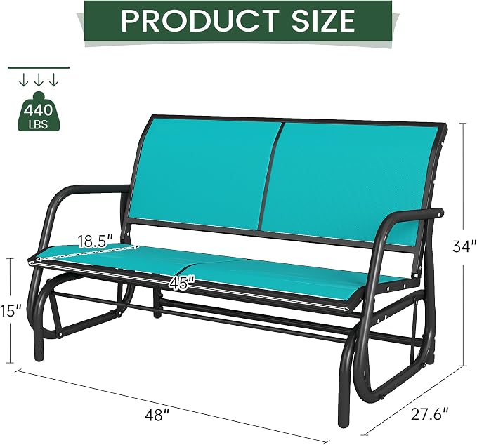 Patio Outdoor Glider Bench, High Backrest and Breathable Mesh Fabric, Yard - Image 3